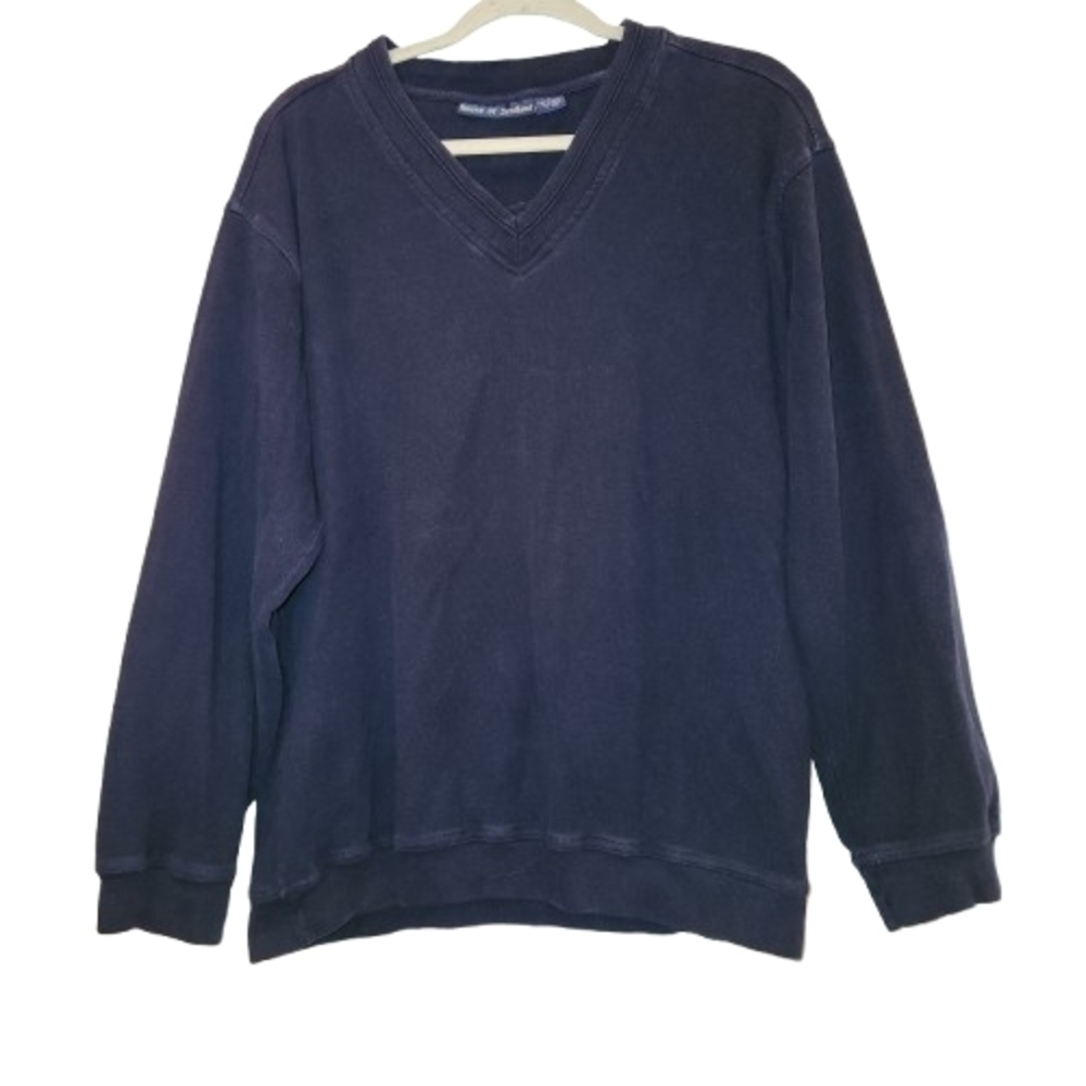 House of Scotland Men's V-Neck Sweatshirt Size L 100% Cotton Logo On Back Neck